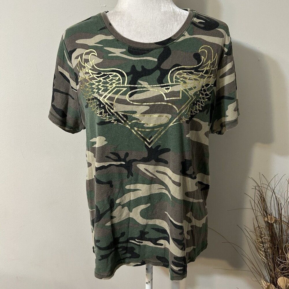 Superman Women Camo Army Green T-shirt Top Plus Size 18W / 20W Dc Comics Cotton